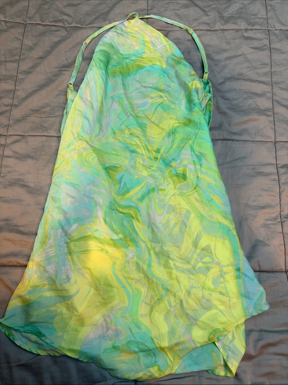 American Eagle Outfitters Green Marble-Print Halter Dress